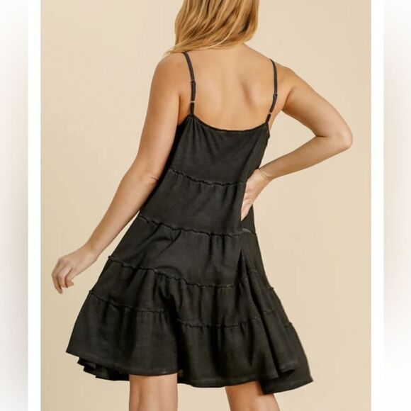 Umgee 100% Cotton Moonlit Walk Tiered Dress - Charcoal Large - Picture 2 of 9